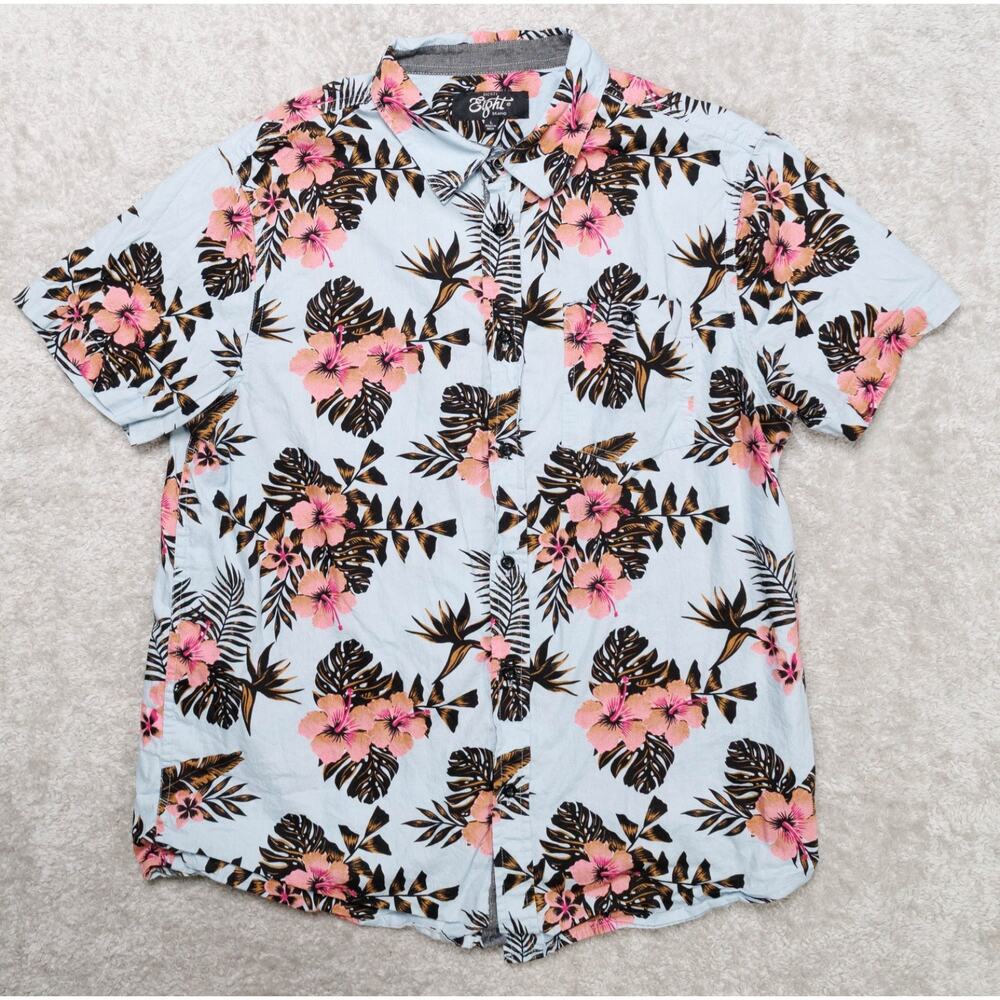 Eighty Eight Brand Hawaiian Short Sleeve Casual Shirt Blue Pink Floral Size L